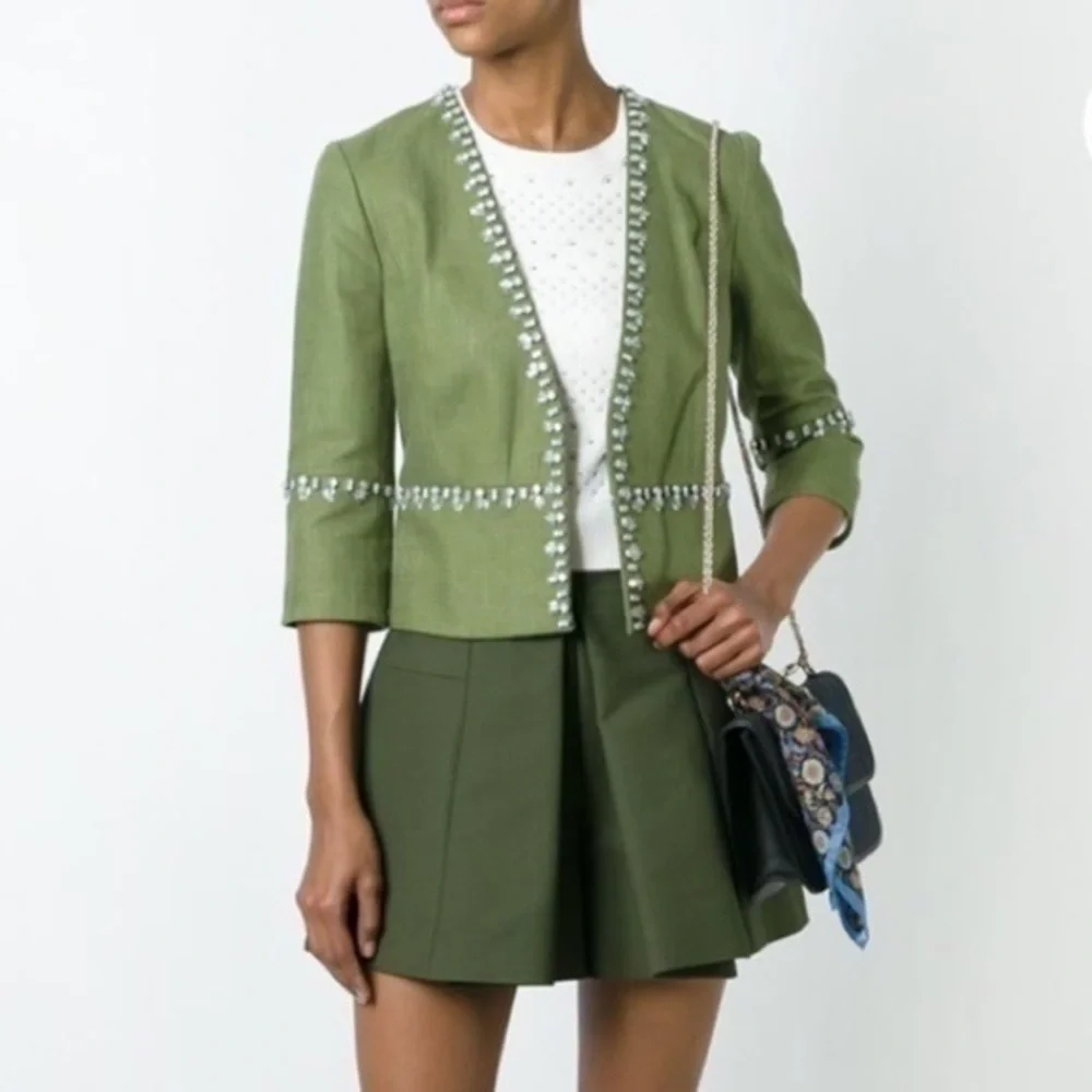 TORY BURCH ‘Avery’ Hills Embellished Linen Blend Jacket Size 8 NWT $525